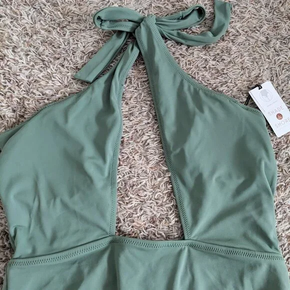 Shade & Shore NWT Deep V Tie 1 pc. Swimsuit Sz M (8-10) - Picture 2 of 5